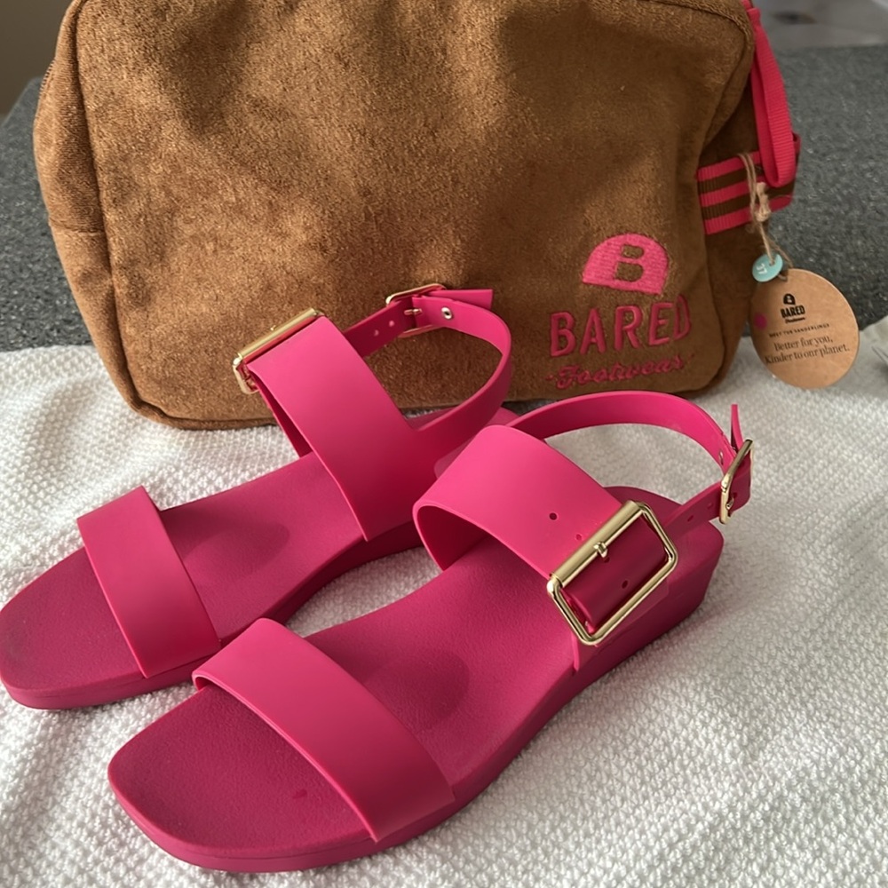 Bared Raspberry Rubber Flat Sandals - image 7